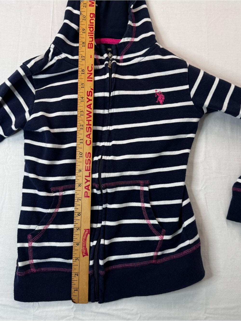 U.S. Polo Assn. Navy and White Striped Hooded Zip-Up Sweatshirt with Pink Logo